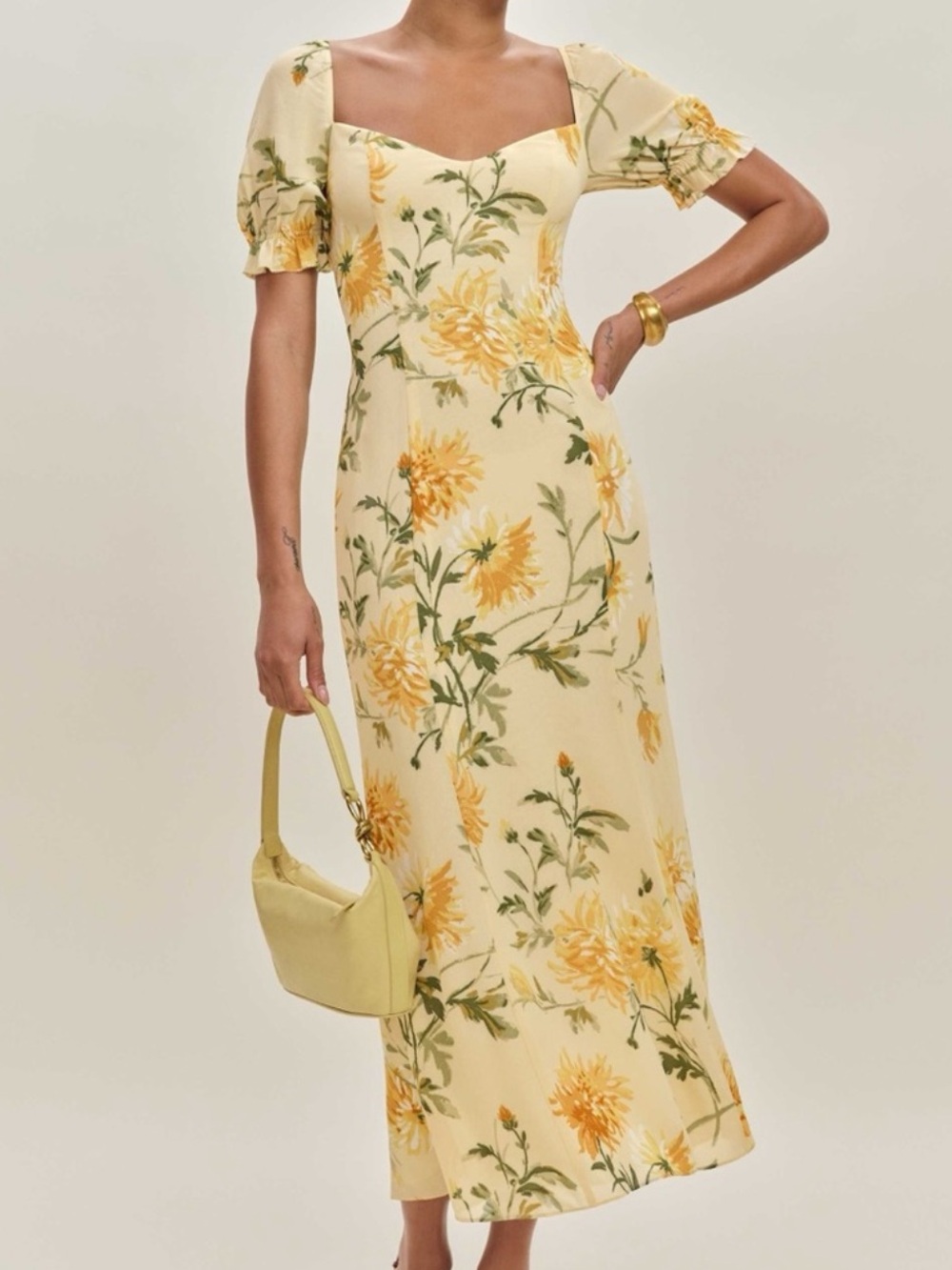 NWT Reformation Gloria Floral Yellow Puff Sleeve Maxi Dress (Size 2)